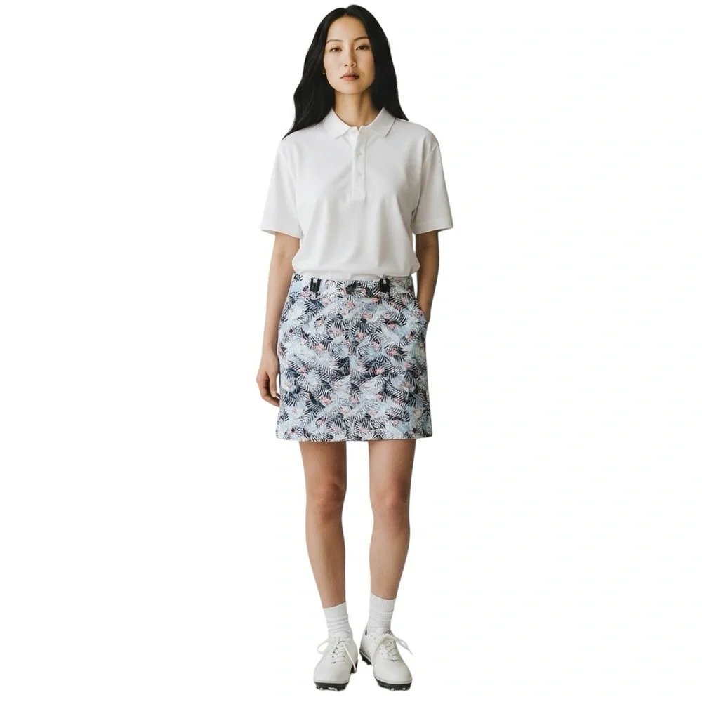 CHRISTOPHER & BANKS Leaf / Flamingo Print Skort in Blue/White/Pink Size 14P NWT